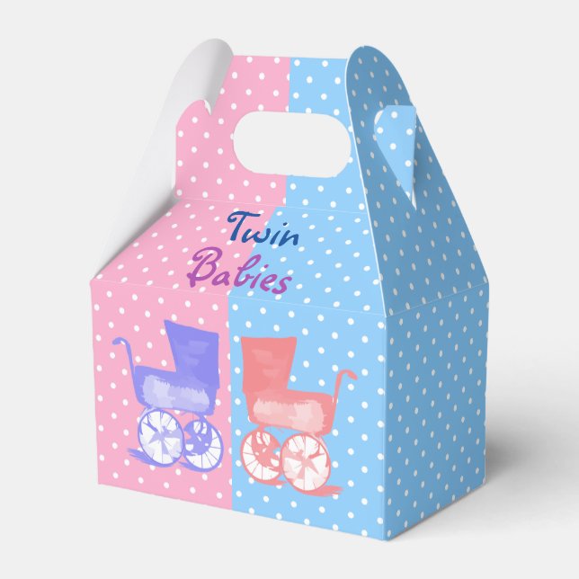 Twin Boy Girl Babies Polka Dots Napkins Favour Box (Front Side)