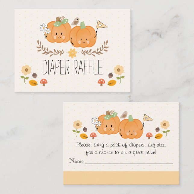 Twin Boy Girl Pumpkin Diaper Raffle Tickets  Enclosure Card (Front/Back)