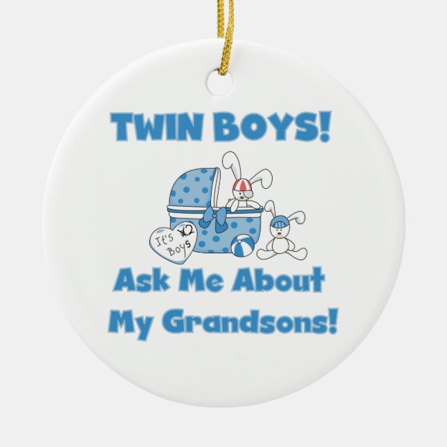 Twin Boy Grandsons Gifts Ceramic Tree Decoration (Front)