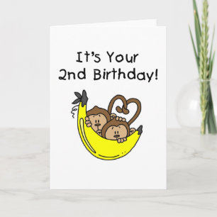 Twin Boy Monkeys 2nd Birthday Card