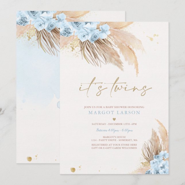 Twin Boy Pampas Grass Bohemian Desert Baby Shower Invitation (Front/Back)