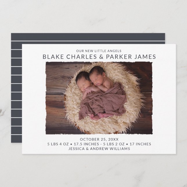 Twin Boy Photo Birth Announcement (Front/Back)