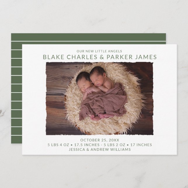 Twin Boy Photo Birth Announcement (Front/Back)