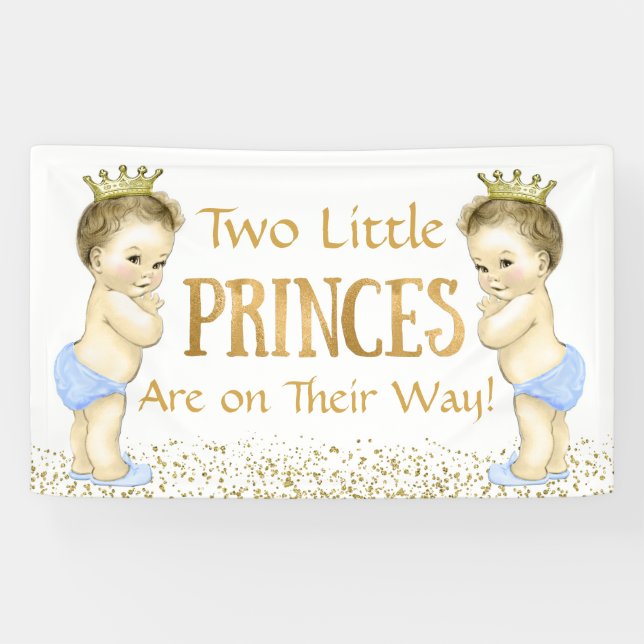 Twin Boy Prince Baby Shower Banner (Horizontal)