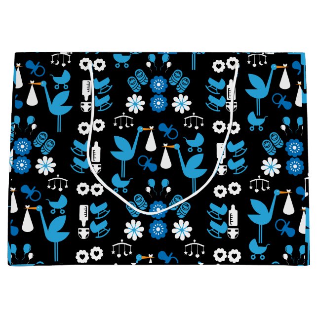 Twin Boy Stalk Delivery Blue Large Gift Bag (Front)