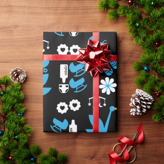 Twin Boy Stalk Delivery Blue Wrapping Paper (Holiday Gift)