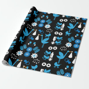 Twin Boy Stalk Delivery Blue Wrapping Paper