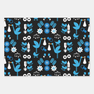 Twin Boy Stalk Delivery Blue Wrapping Paper Sheet