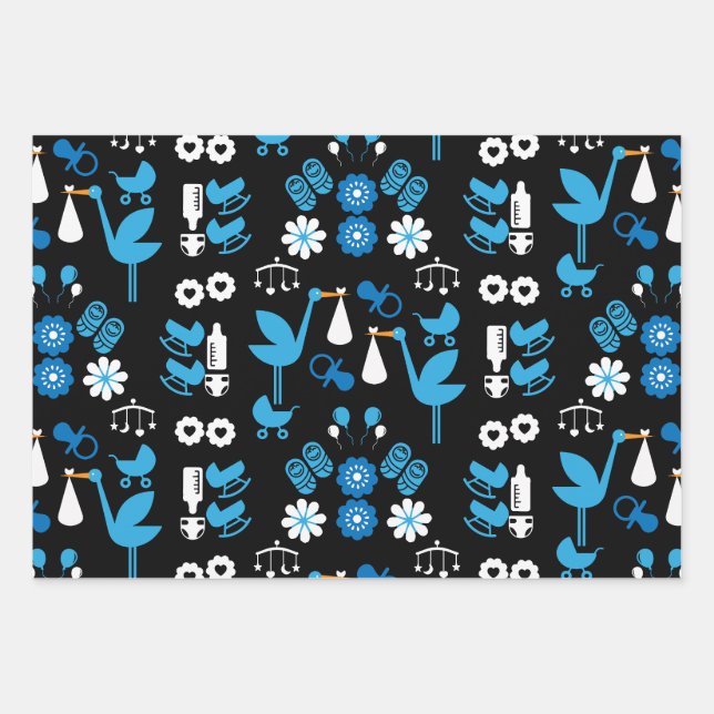 Twin Boy Stalk Delivery Blue Wrapping Paper Sheet (Front)