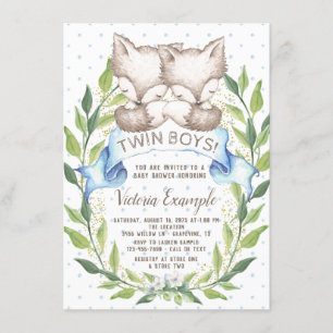 Twin Boy Woodland Fox Baby Shower Invitations