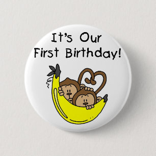 Twin Boys 1st Birthday Monkey Tshirts and Gifts 6 Cm Round Badge