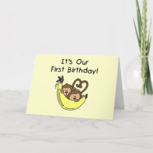 Twin Boys 1st Birthday Monkey Tshirts and Gifts Card