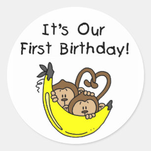 Twin Boys 1st Birthday Monkey Tshirts and Gifts Classic Round Sticker