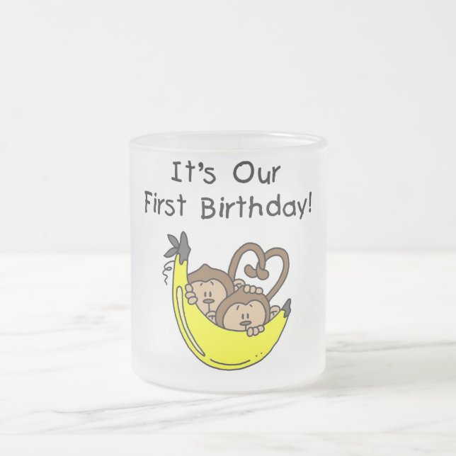 Twin Boys 1st Birthday Monkey Tshirts and Gifts Frosted Glass Coffee Mug (Center)