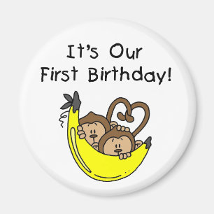 Twin Boys 1st Birthday Monkey Tshirts and Gifts Magnet