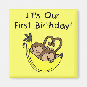 Twin Boys 1st Birthday Monkey Tshirts and Gifts Magnet