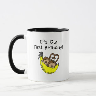 Twin Boys 1st Birthday Monkey Tshirts and Gifts Mug