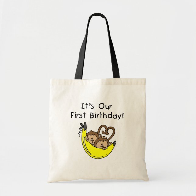 Twin Boys 1st Birthday Monkey Tshirts and Gifts Tote Bag (Front)