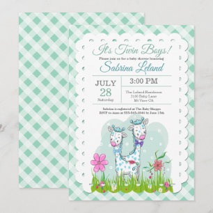 Twin Boys Adorable Giraffes Baby Shower Invitation