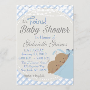 Twin Boys African American Baby Shower Invitation