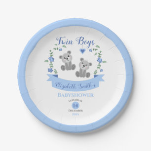 Twin boys baby bears baby shower  paper plate