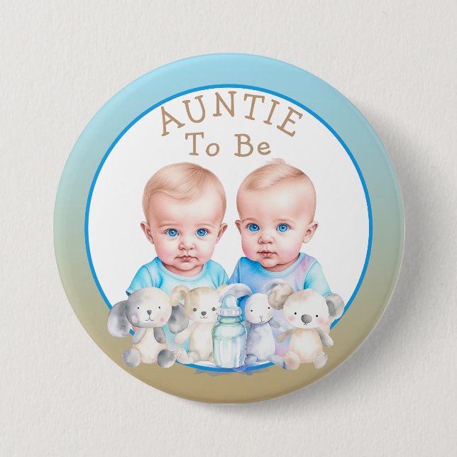 Twin Boy's Baby Shower Auntie To Be 7.5 Cm Round Badge (Front)