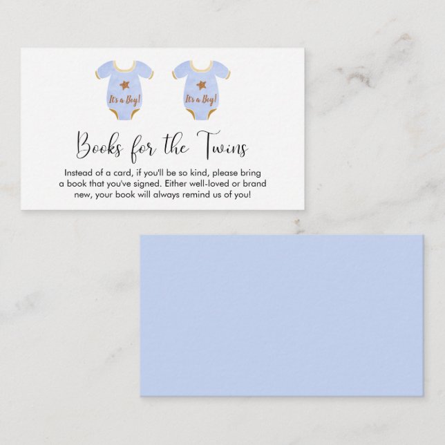 Twin Boys Baby Shower Books For Baby Enclosure Card (Front/Back)