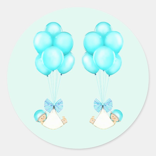 Twin Boys Baby Shower Classic Round Sticker (Front)