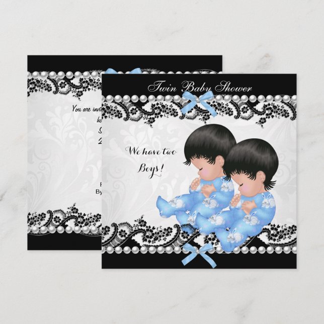Twin Boys Baby Shower Cute Boy Blue Invitation (Front/Back)