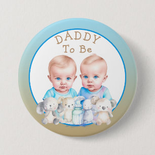 Twin Boy's Baby Shower Daddy To Be 7.5 Cm Round Badge