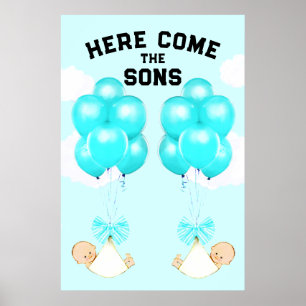 Twin Boys Baby Shower Decoration Poster