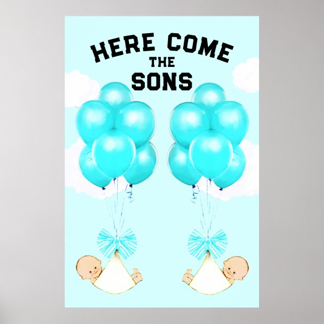 Twin Boys Baby Shower Decoration Poster (Front)