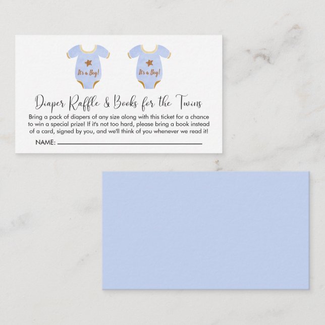 Twin Boys Baby Shower Diaper Raffle Books for Baby Enclosure Card (Front/Back)