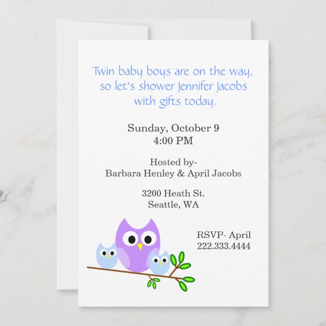 Twin Boys Baby Shower Invitation (Front)
