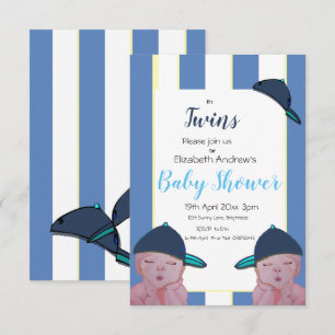 Twin Boys Baby Shower Invitation in Blue/Yellow