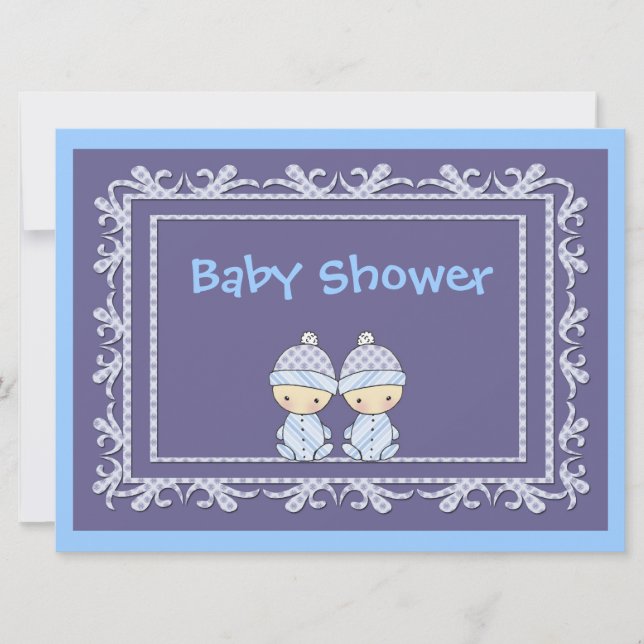 Twin Boys Baby Shower Invite Blue (Front)