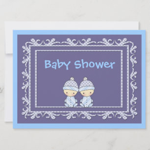 Twin Boys Baby Shower Invite Blue