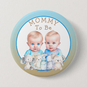 Twin Boy's Baby Shower Mummy To Be 7.5 Cm Round Badge
