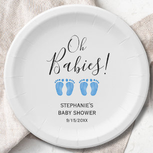 Twin Boys' Baby Shower Paper Plate