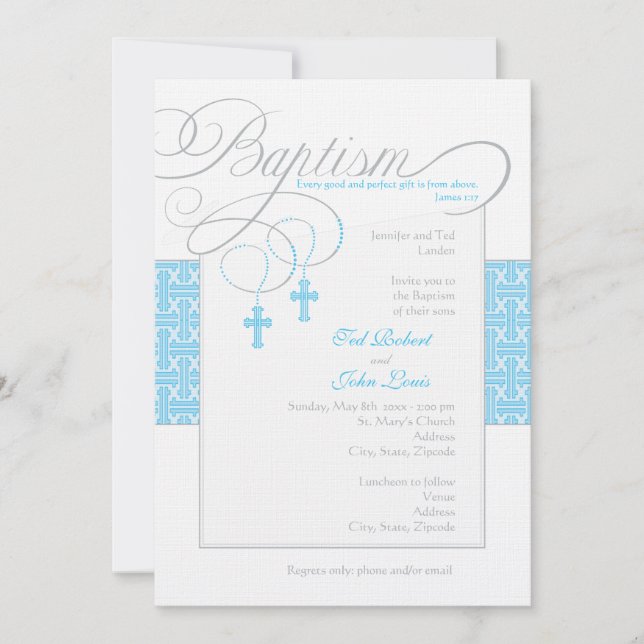 Twin Boys Baptism Invitation (Front)