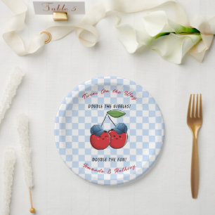 Twin Boys Baseball Ball Caps Baby Shower Paper Plate