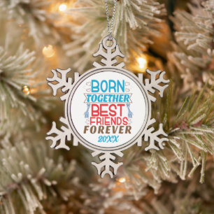 Twin Boys Best Friends Quote Snowflake Pewter Christmas Ornament