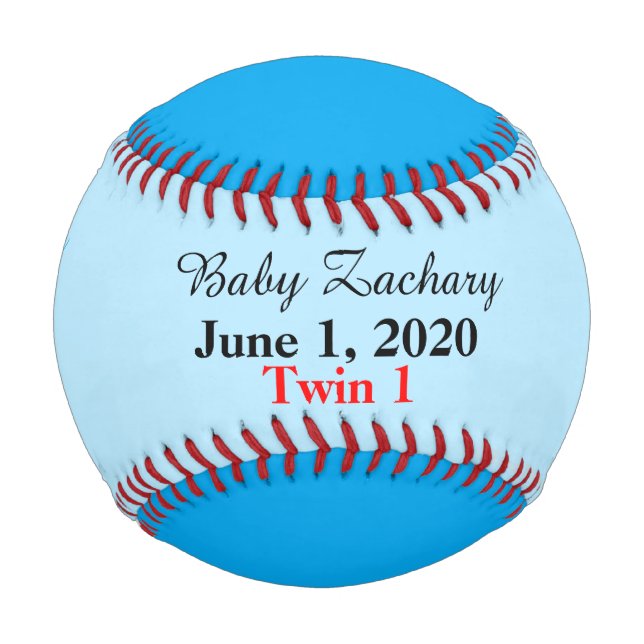 Twin Boys Birth Stats Blue Baseball (Front)