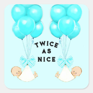 Twin Boys Blue Balloons Baby Shower Square Sticker