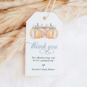 Twin Boys Blue Bow Fall Pumpkin Baby Shower Gift Tags