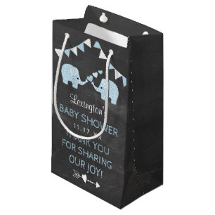 Twin Boys Blue Elephants Baby Shower Thank You Small Gift Bag