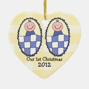 Twin Boys Blue First Christmas Ceramic Tree Decoration