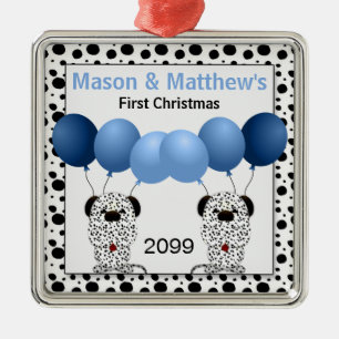 Twin Boys Blue First Christmas Dalmatian Metal Tree Decoration