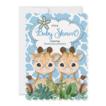 Twin Boys Blue Giraffe Jungle Baby Shower
