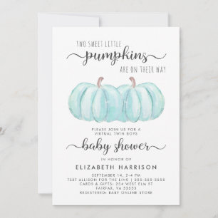 Twin Boys Blue Pumpkin Virtual Baby Shower Invitation